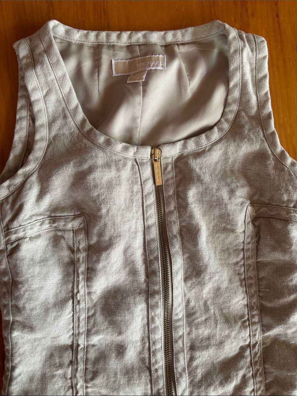 Michael Kors Beige Sleeveless Zip-Front Mini Dress - Picture 3 of 7